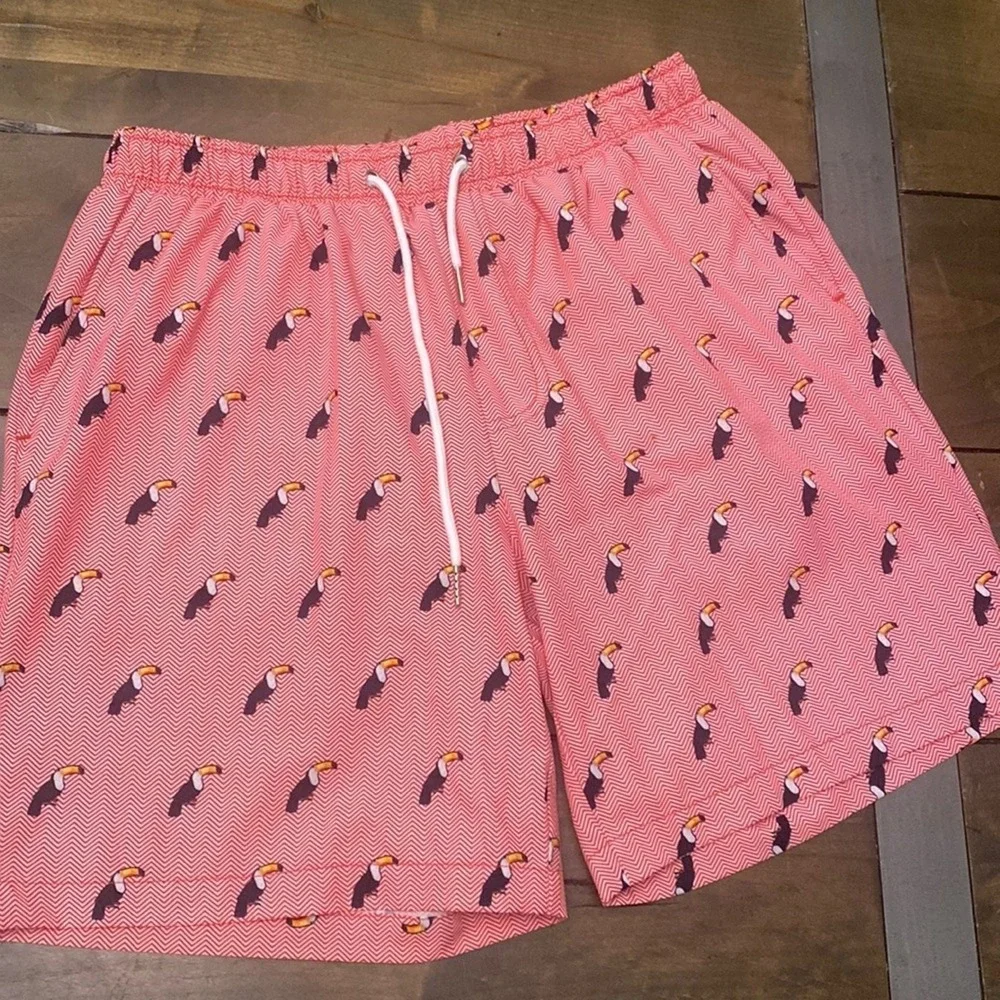Mosmann Australia Mens‎ Large Red Toucan Print Lined Swim Shorts Surf Beach